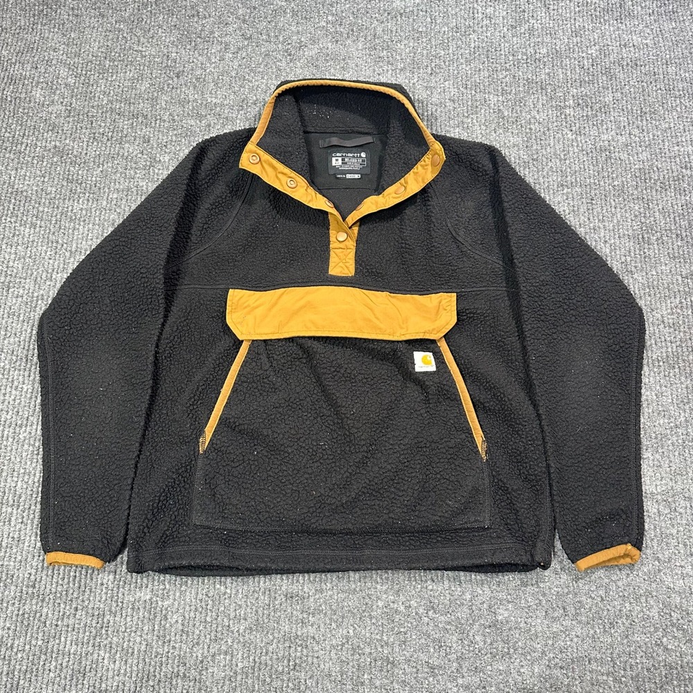 Carhartt Fleece Pullover Women's Medium Black Sherpa Relaxed Fit Snap 104922-BLK
